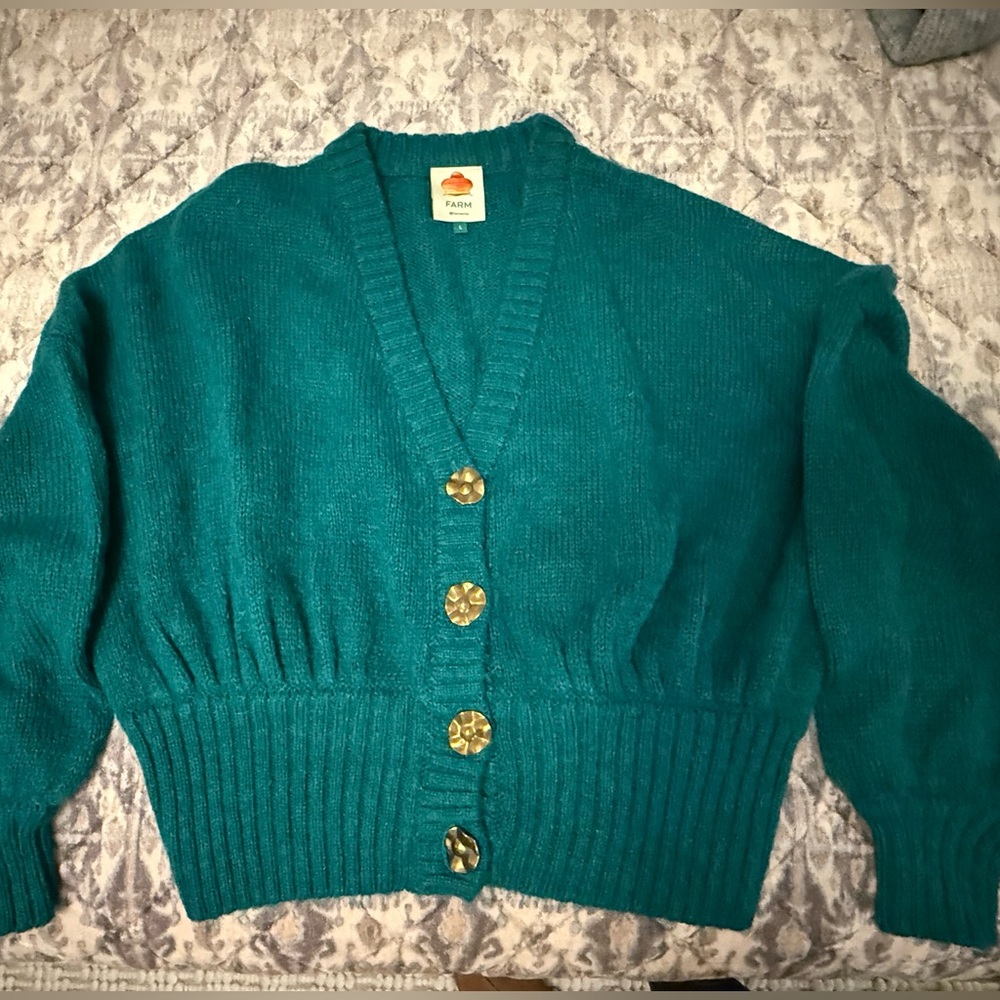 Farm Rio Emerald Bubble Knit Cardigan Sz L